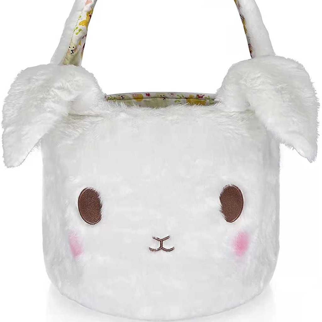 Fluffy Bunny Basket With Foldable Ears Easter Bunny Basket Eggs Bag For Kids